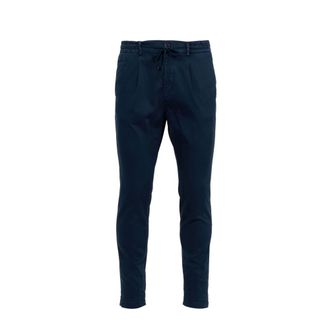 Cruna Slim-fit Trousers, male, Blue, Size: 2XL Blue Gabardine Trousers with Drawstring