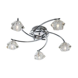 Netlighting Clara 5 Light Flush Multi Arm Ceiling Light Chrome Clear Glass G9 in Grey