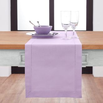 Solino Home Cotton Linen Hemstitch Table Runner for Dining Table, Holiday and Everyday Table Decor in Lavender Ice at Nordstrom, Size X-Large