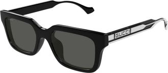 Gucci Vierkante Zonnebril - Heren - Zonnebrillen - Zwart - 55 MM - Leer - Accessoires