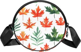 Generic Circle Crossbody Bag for Women, Spring Maple Leaf Small Sling Bag Daypack with Zipper Adjustable Shoulder Straps Casual Ladies Girls Round Purse