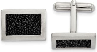 Diamond2Deal Stainless Steel Brushed Genuine Stingray Inlay Rectangle Cufflinks