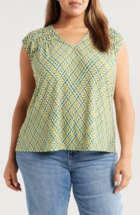Liverpool L.A. Print Shirred Sleeveless Top in Green Min Chevron at Nordstrom Rack, Size 2X