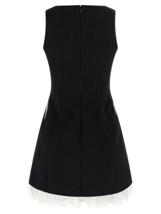 Self Portrait Cr&ecirc;pe Bow with Lace Flounce Dress - Black