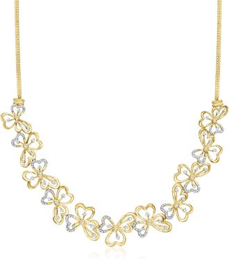 Ross-Simons Diamond Floral Necklace in 18kt Gold Over Sterling