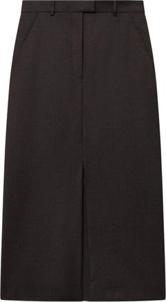 Mark Kenly Domino Tan Nuna Light Weight Wool Skirt - female - Mark Kenly Domino Tan - Midi Skirts - Brown - M - Skirts