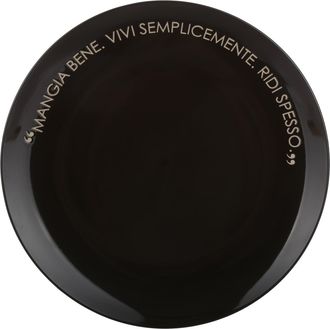 KASANOVA Piatto piano nero con scritta 27 cm in stoneware