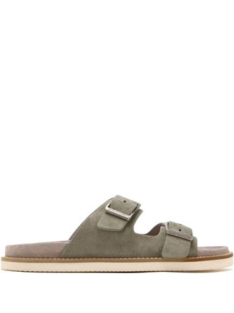 Brunello Cucinelli double-buckle suede sandals - men - Calf Suede/Calf Suede/Rubber - 40 - Green