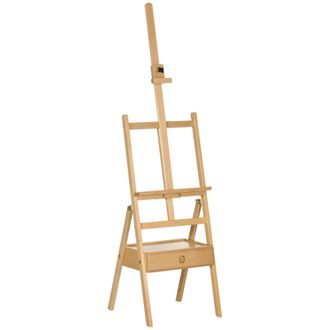 OEM Caballete De Pintura Sostiene Lienzos Hasta 92 Cm Caballete De Madera Ajustable Con Caj&oacute;n 43,5x43x150-190 Cm Natural