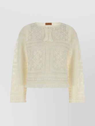 Alanui crochet sweater with fringe and lace