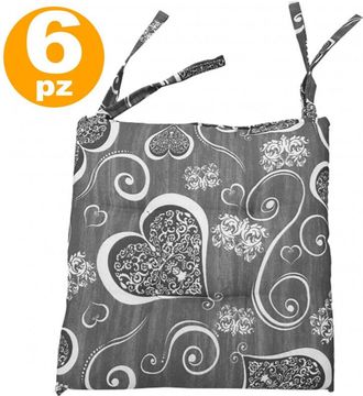 Trade Shop Trade Shop - 6 Fundas De Cojines Para Silla Corazones Gris Con 2 Lazos Coj&iacute;n De Silla Acolchado Lazos