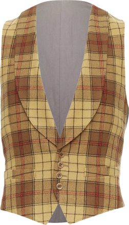 Dries Van Noten Red plaid wool shawl collar waistcoat