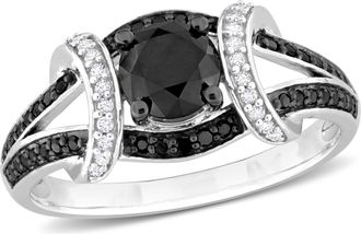 Mimi & Max 1 3/8ct TW Black and White Diamond Split Shank Ring 10k White Gold