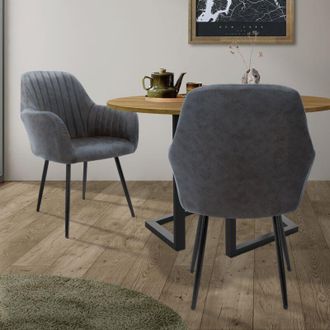 ML Design Ml-design - 2x Sillas De Comedor Antracita Ergon&oacute;micas Asiento Tapizado Aspecto De Terciopelo Con Respaldo Y Reposabrazos Patas De Metal Sill&oacute;n Modern