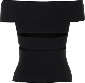 Alexander McQueen Womens Off-Shoulder Cutout Top Black Viscose Polyester Nylon Blouses
