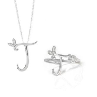 Say It With Winged Initial Ring Gift Set - Silver - J | Size: 18 inches