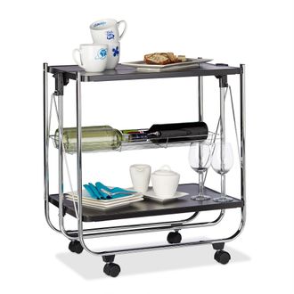 Relaxdays Camarera Plegable Para Cocina Con 4 Ruedas, Cesto De Rejilla Y 2 Baldas, Acero, Negro, 68,5 X 68 X 40,5 Cm - Relaxdays