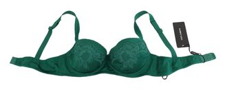 Dolce & Gabbana Green Silk Stretch Floral Lace Bra Underwear Elastane Clothing