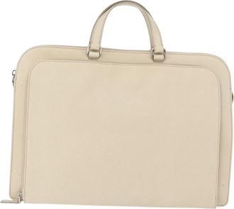 Prada Convertible Travel Saffiano Leather Beige Leather Briefcase Bag (Pre-Owned)