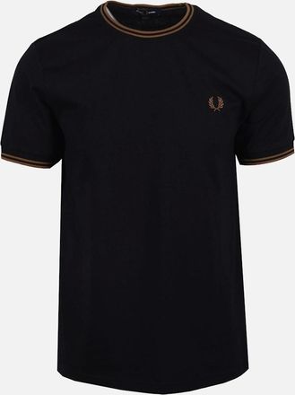 Fred Perry Mens FRED PERRY TWIN TIPPED T-SHIRT BLACK/SHADED STONE - Size: 42