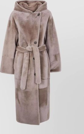 Yves Salomon long hooded jacket belted waist