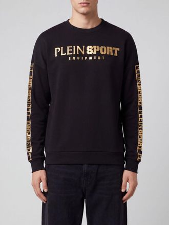 Plein Sport Cotton Jersey Crewneck Sweatshirt with Contrast Laminated Logo