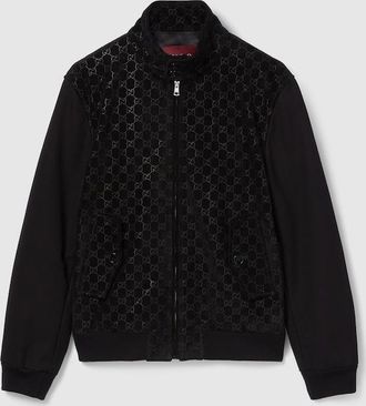 Gucci Embossed GG Suede Bomber Jacket, Size 44 IT, Black, Ready-to-wear