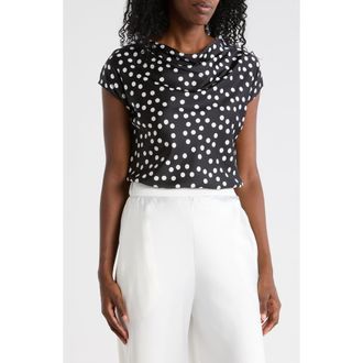 Renee C Cowl Neck Cap Sleeve Satin Top in Black at Nordstrom Rack, Size X-Large
