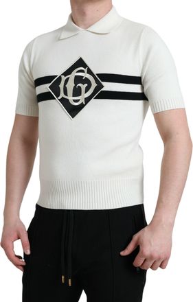 Dolce & Gabbana Mens White Dg Logo Collared Henley Shirt T-Shirt Cashmere