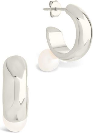 Sterling Forever Micki Cultured Pearl Drop Hoop Earrings in Silver at Nordstrom
