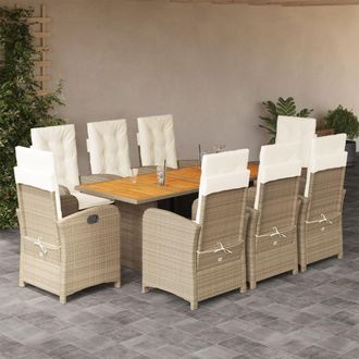 vidaXL Set Comedor De Jard&iacute;n 9 Pzas Con Cojines Rat&aacute;n Sint&eacute;tico Beige Vidaxl