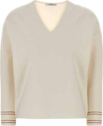 Max Mara Mxmundici V-Neck Knit Top - Knitwear - Mujer - Blanco - XS