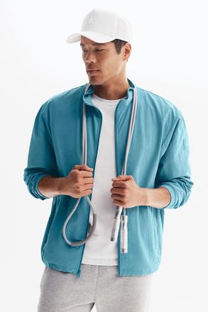 Alo | Takeaway Track Full Zip Jacket in Blue Breeze, Size: Medium