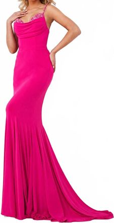 Jovani Fitted Spaghetti Strap Dress In Hot Pink