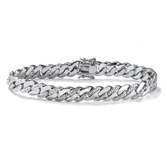 Palm Beach Jewelry Mens Diamond Accent Curb-Link Bracelet Platinum-Plated 9.5