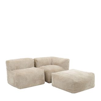 Icon Brand Conjunto de sofá puf de 3 piezas: rincón, sillón y reposapiés beige