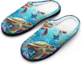 Generic Underwater Sea Turtle Mens Slippers Comfortable And Non-slip Cotton Slipper Shoe for House