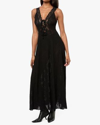 WeWoreWhat Lace Tie Front Midi Dress in Black at Nordstrom, Size Small