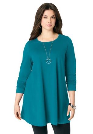 Roaman's Ultimate Long Sleeve Crewneck Swing Tunic in Deep Turquoise at Nordstrom, Size 12