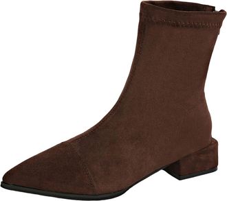 Generic Brown Womens Casual Ankle Boots with Pointed Toe and Back Zipper Low Heel Feature Suitable for Outdoor Adventures and Fashion Forward Looks