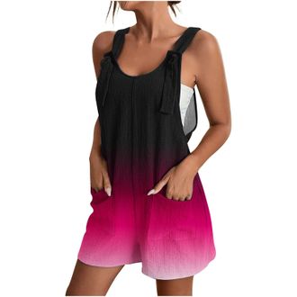 Generic Playsuits for Women UK Clearance,Ladies Linen Dungarees Summer Casual Sleeveless Printed Rompers Adjustable Strappy Shorts Rompers Comfortable Loose S