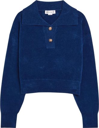 Victoria Beckham Chenille Knit Polo Jumper - Navy - 14 (UK14 / L)