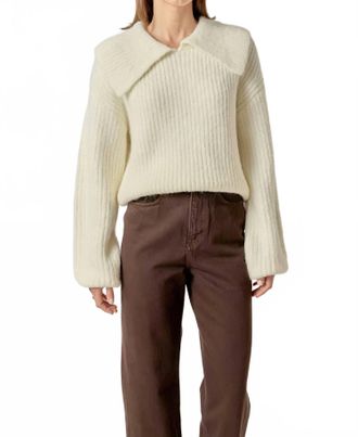 English Factory Collared Rib Chunky Sweater In Ivory