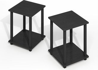 Furinno Simplistic End Table, Set of Two, Dark Americano/Black