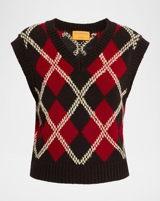 Guest In Residence Argyle Wool-Cashmere Sweater Vest