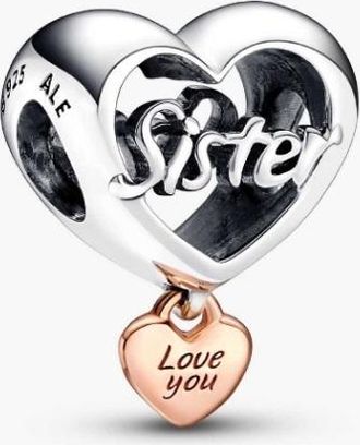 Pandora Sister Sterling Silver And 14K Rose Gold-Plated Charm
