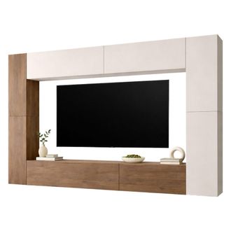 Dmora Pared Modular Hadara, Mueble De Sala 8 Estantes, Modulable, Puerta Abatible, Beige
