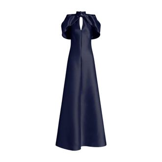 Alberta Ferretti Long Mikado Dress with Cape Sleeves - female - Alberta Ferretti - Gowns - Blue - XS - Dresses