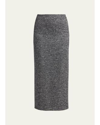 Valentino Garavani Herringbone Draped Slit Midi Skirt