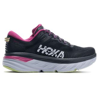 Hoka One One Hoka Bondi 7 Textile Synthetic Womens Low Top Trainers - Blue Graphite Festival Fuchsia - Size:UK 6.5